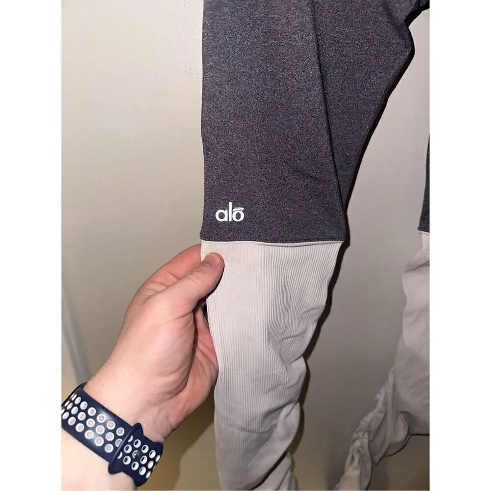 Alo Yoga Goddess Grey White Ruched Yoga Gym Workout Pilates Leggings Size S